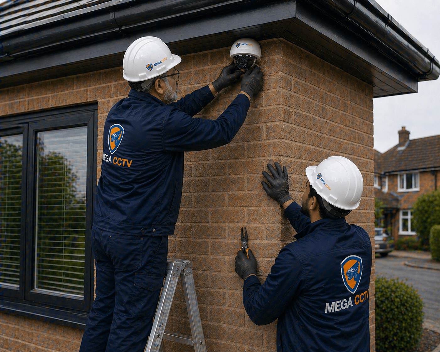 Mega CCTV engineers installing a camera system